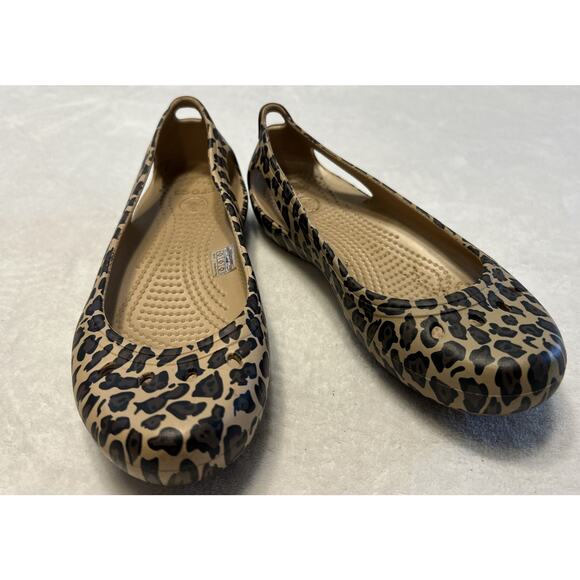 Crocs Kadee Ballet Flats Women’s Size 6 Leopard Animal Print Tan Black Shoes - Picture 1 of 8